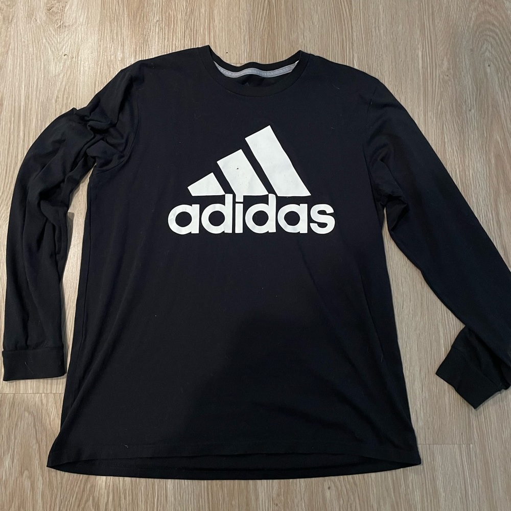 adidas performance long sleeve black logo tee - L